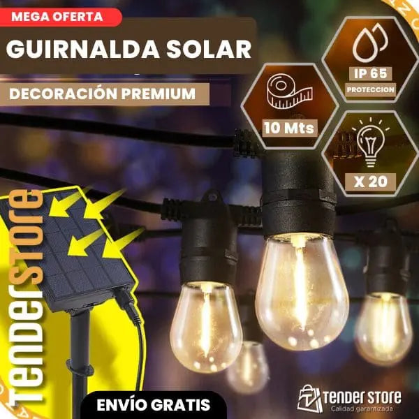 Guirnaldas Colgante con Panel Solar | 10 Metros + 20 Focos 💡