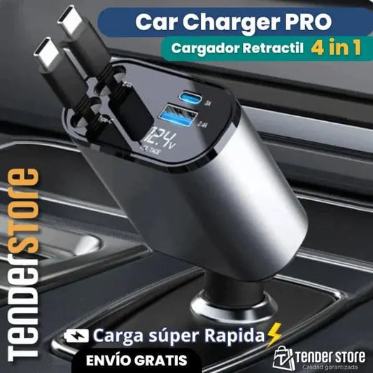 Car Charger Cargador Retractil 4 en 1 para Auto