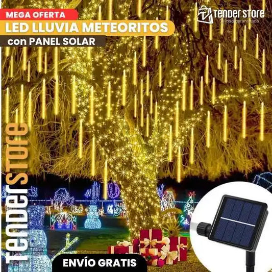 LUZ LED LLUVIA DE METEORO CON PANEL SOLAR 🎄✨ | Pack de 8 TIRAS de 50 cm